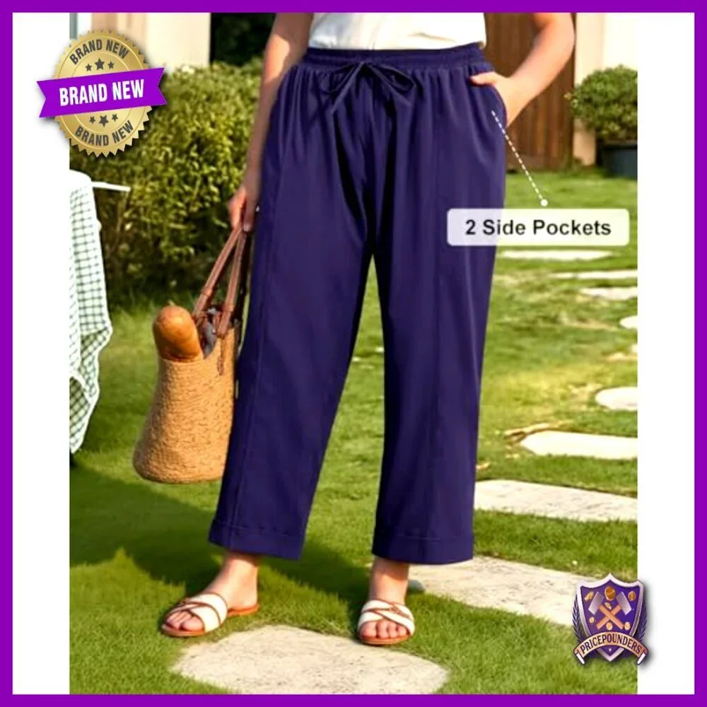 Plus Size Palazzo Pants Wide Leg Lounge Drawstring Ankle Cropped Casual